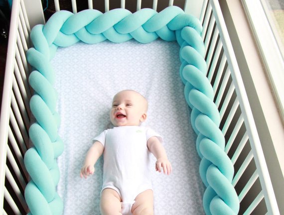 Mint | Braided Crib Bumper / Bed Bolster - See more Braided Crib Bumpers & Cushions at JujuAndJake.com