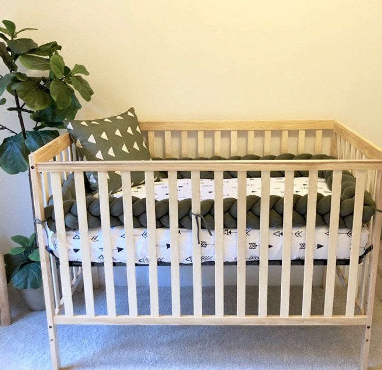 Dark Olive | Braided Crib Bumper / Bed Bolster - See more Braided Crib Bumpers & Cushions at JujuAndJake.com