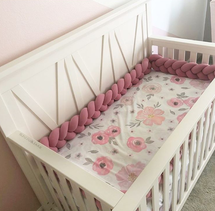 Pink Braided Crib, Pillow Crib Bumper