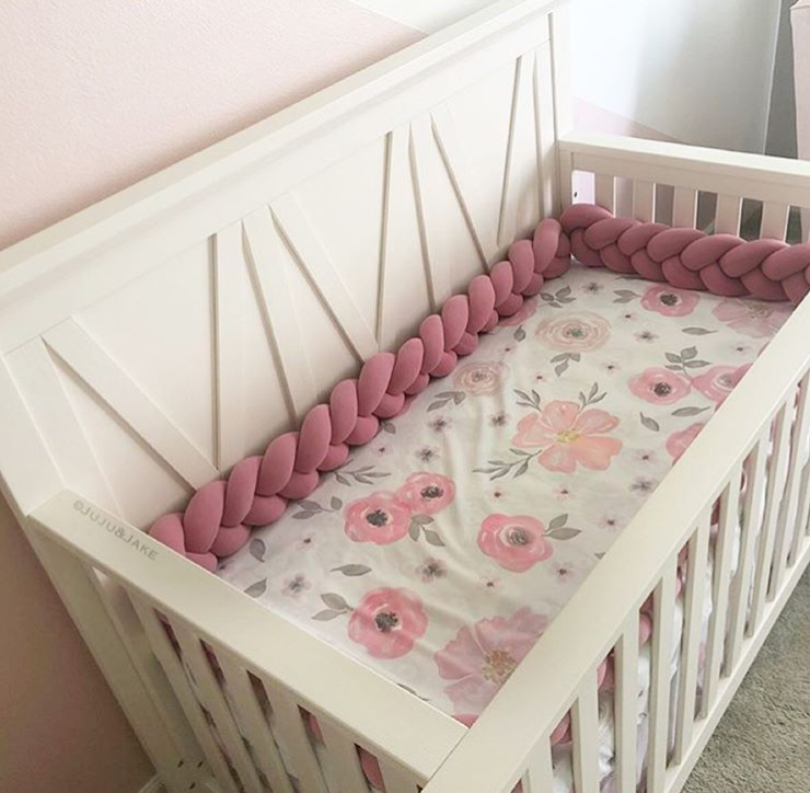 Dusty Rose | Braided Crib Bumper / Bed Bolster - See more Braided Crib Bumpers & Cushions at JujuAndJake.com