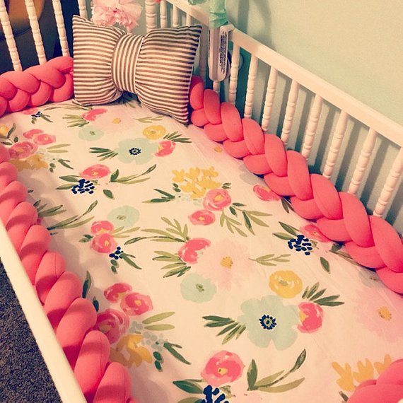 Dark Coral | Braided Crib Bumper / Bed Bolster - See more Braided Crib Bumpers & Cushions at JujuAndJake.com