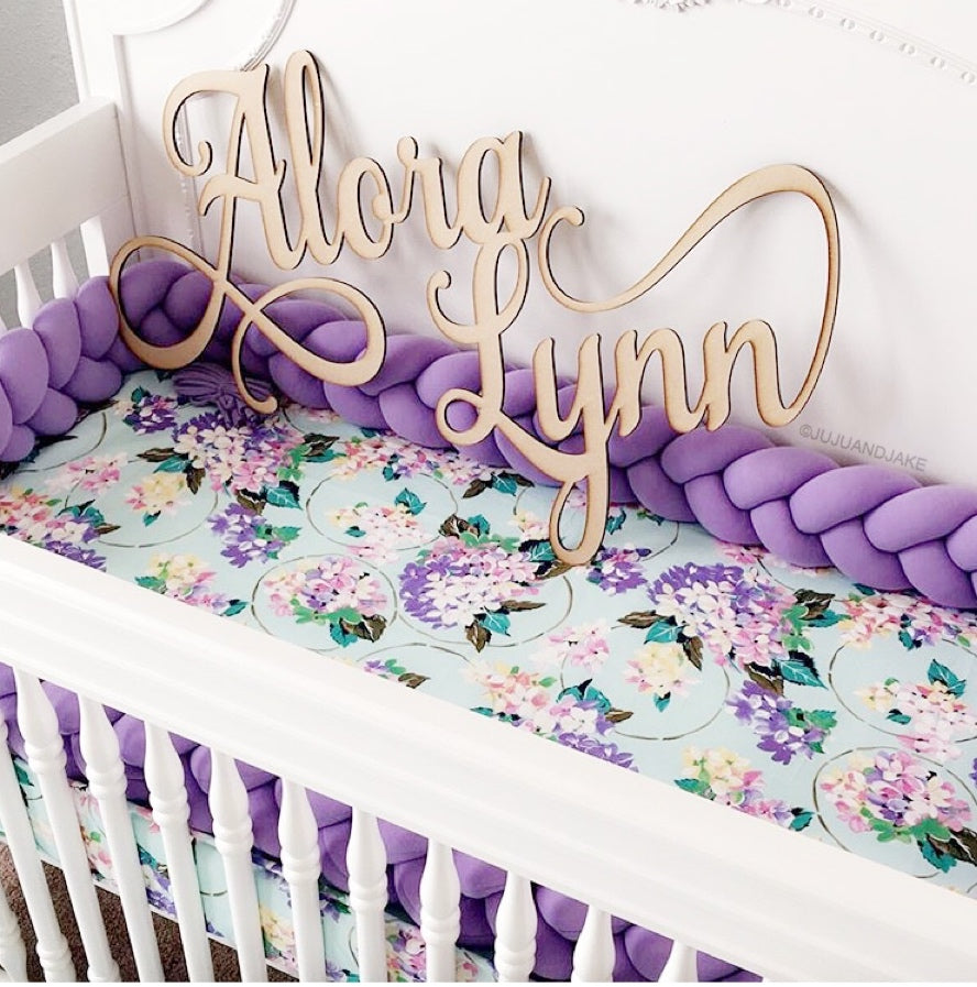 Lilac | Braided Crib Bumper / Bed Bolster - See more Braided Crib Bumpers & Cushions at JujuAndJake.com